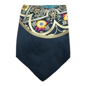 LEONARD PARIS Black Art Silk Tie ITALY 58"/ 3.8" EC